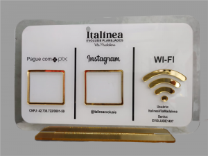 Placa Display 3 QR CODE em Acrílico Acrílico 2mm 24X16cm  Logotipo Personalizado  