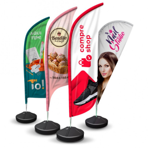 Wind Banner Kit Completo P  1.90m x 0.65m Dupla-Face 4x4 - Colorido Frente e Verso   